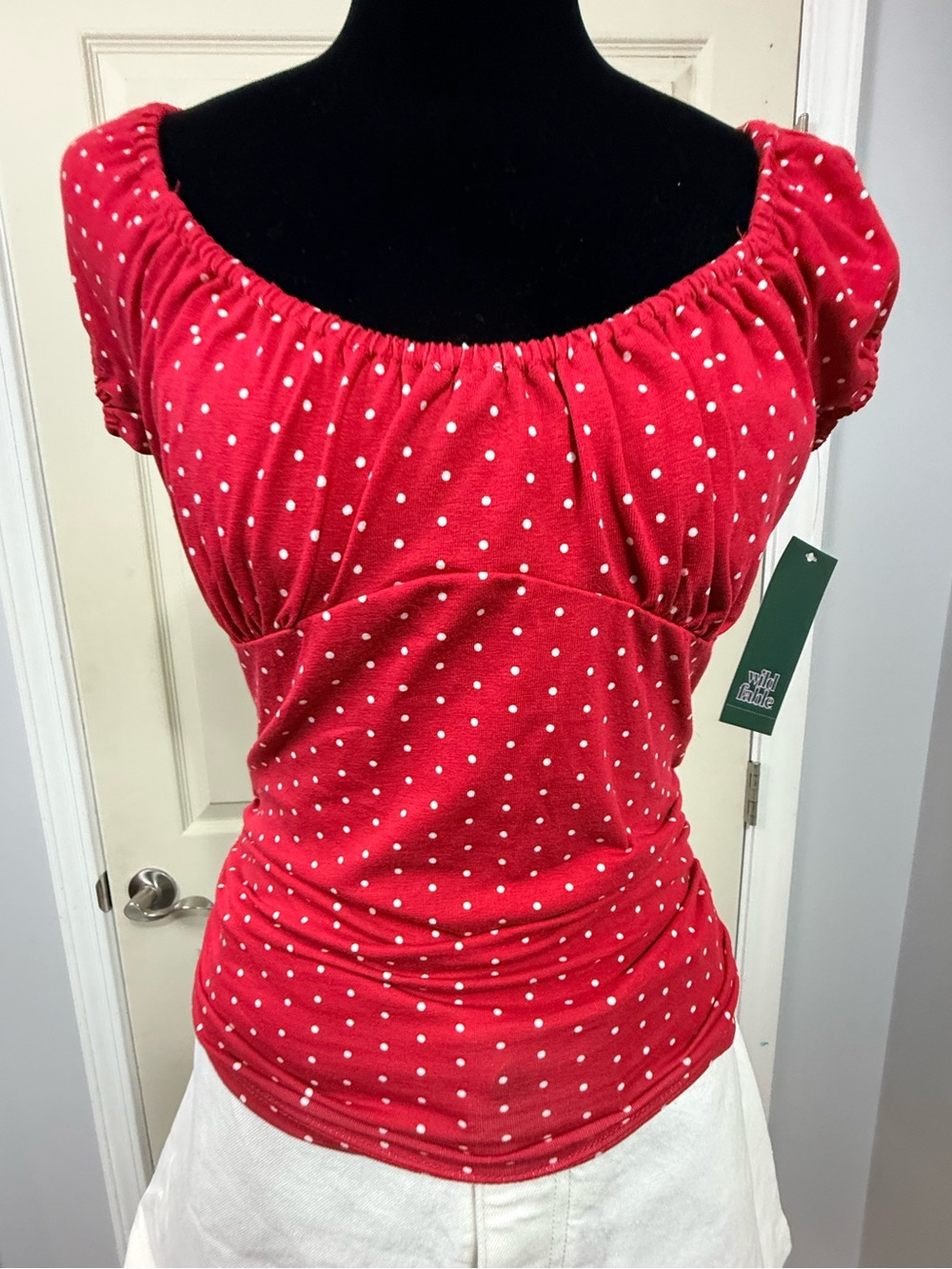wild fable Red Polka Dot Short Sleeve Scoop-Neck Top